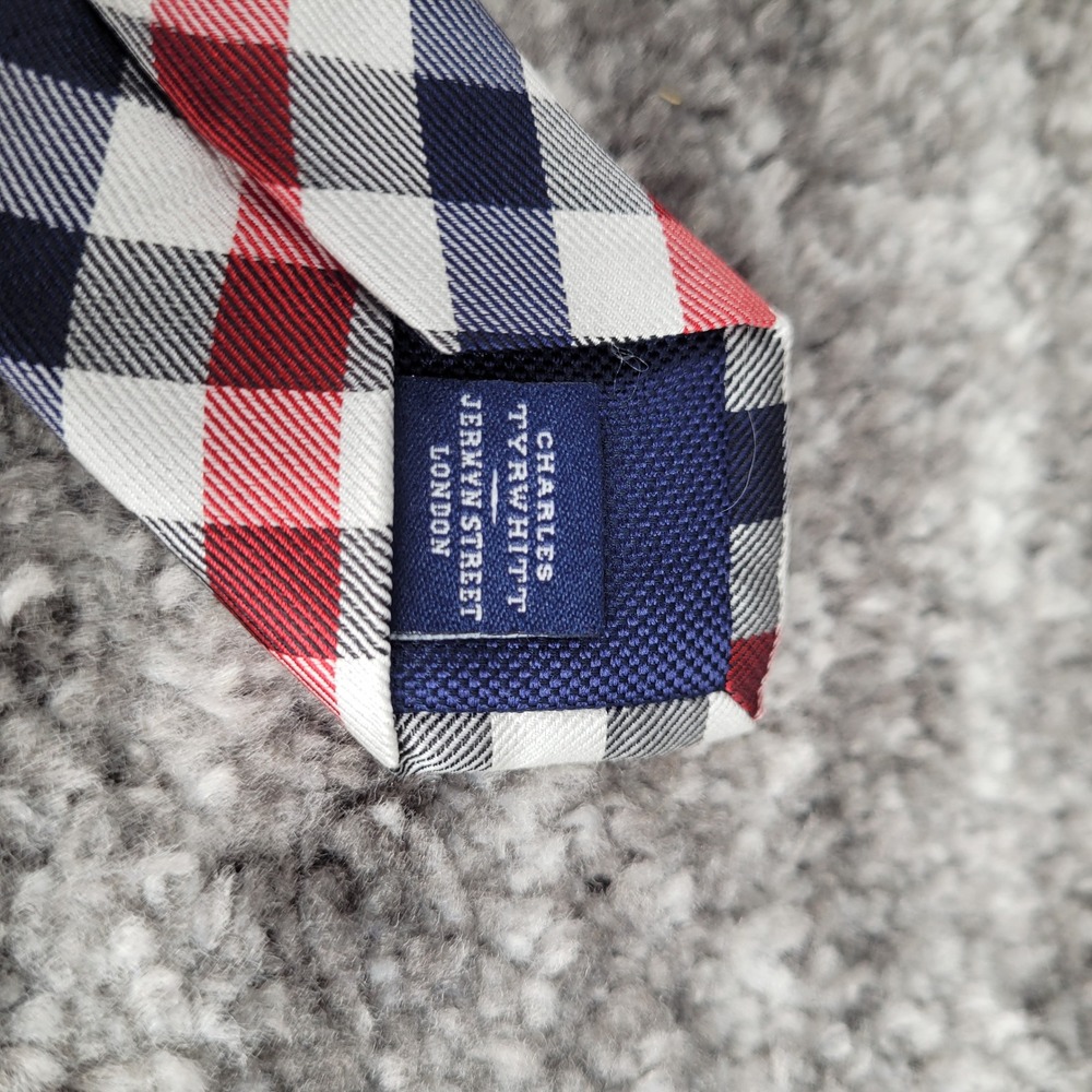 Charles Tyrwhitt Mens Silk Tie Red Blue White Gingham Plaid Check Necktie - Picture 3 of 4